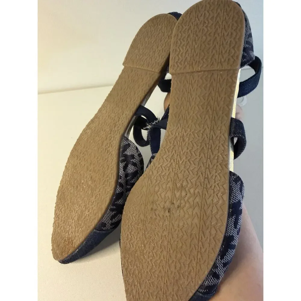 Michael Kors Denim Flats Girls 3 Navy MK Logo Monogram Strappy Point Toe Shoes